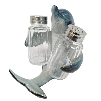 Nautical Ocean Marina Dolphin Rising Above Sea Waves Hugging Salt And Pepper Shakers Holder Figurine Stand For Coastal Beach Marine Wildlife Dolphin Showpiece Figurine