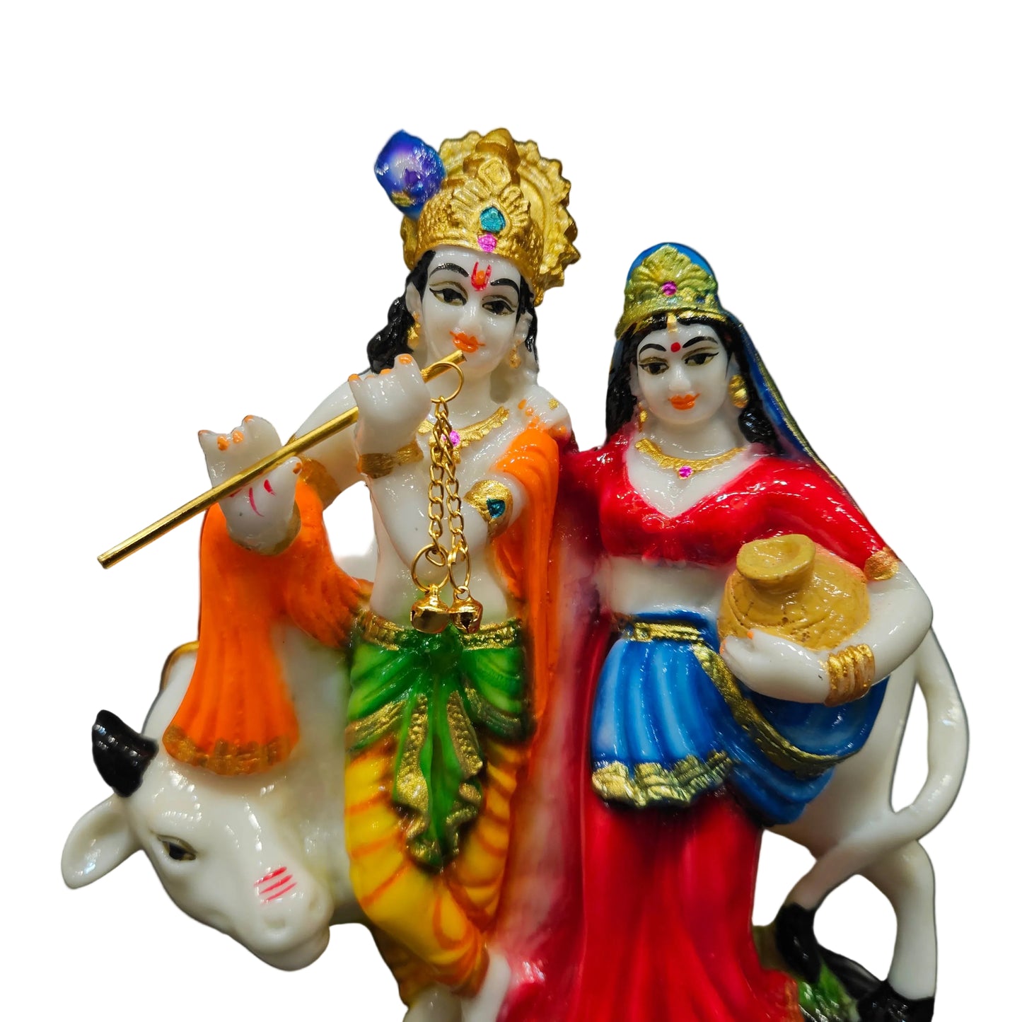 Marble Dust Polyresin Radha Krishna Idol with Cow Statue Showpiece Figurine