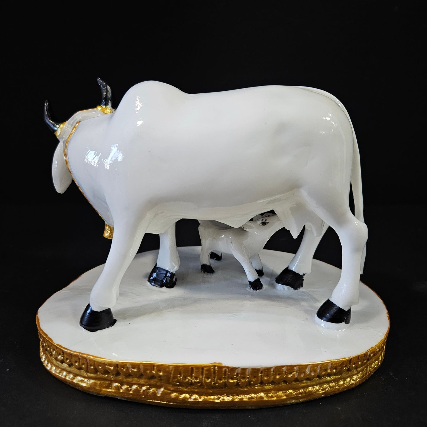 Cow With Calf Statue in Marble Dust, Holy Cow Idol, Showpiece for Home Decor, Handmade Divine Cow, Mother Cow with Baby Calf, kamdhenu
