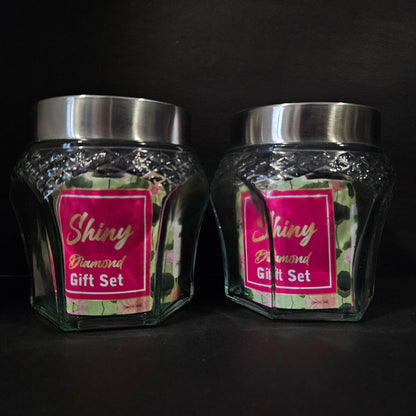 Shiny Diamond 2 pieces glass jar set for groceries & Dry Fruits Storage purpose
