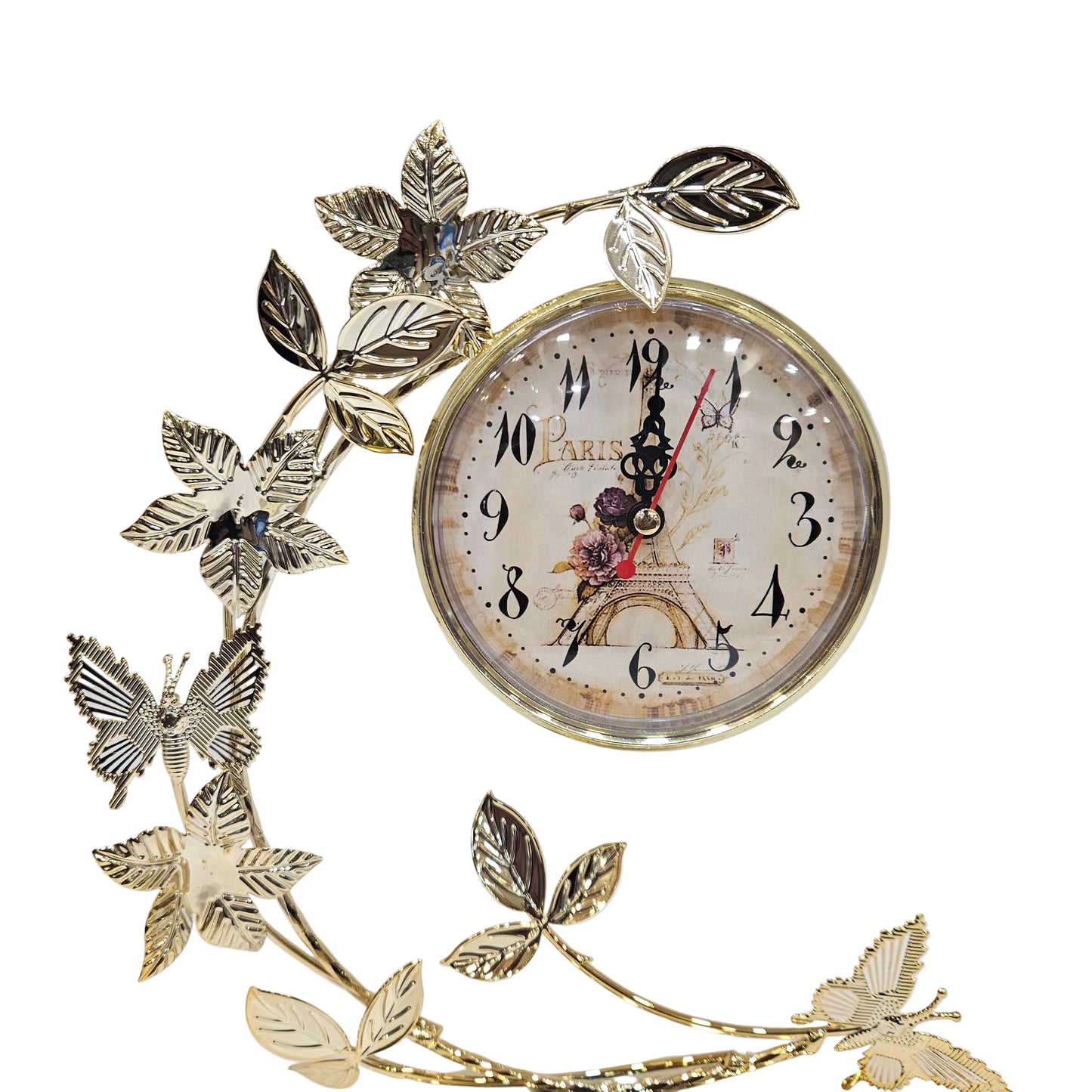 Modern Table Clock, Large Desk Clock with Butterfly Design, Metal Tabletop Clock Silent Non-Ticking with Battery Powered for Bedroom, Living Room