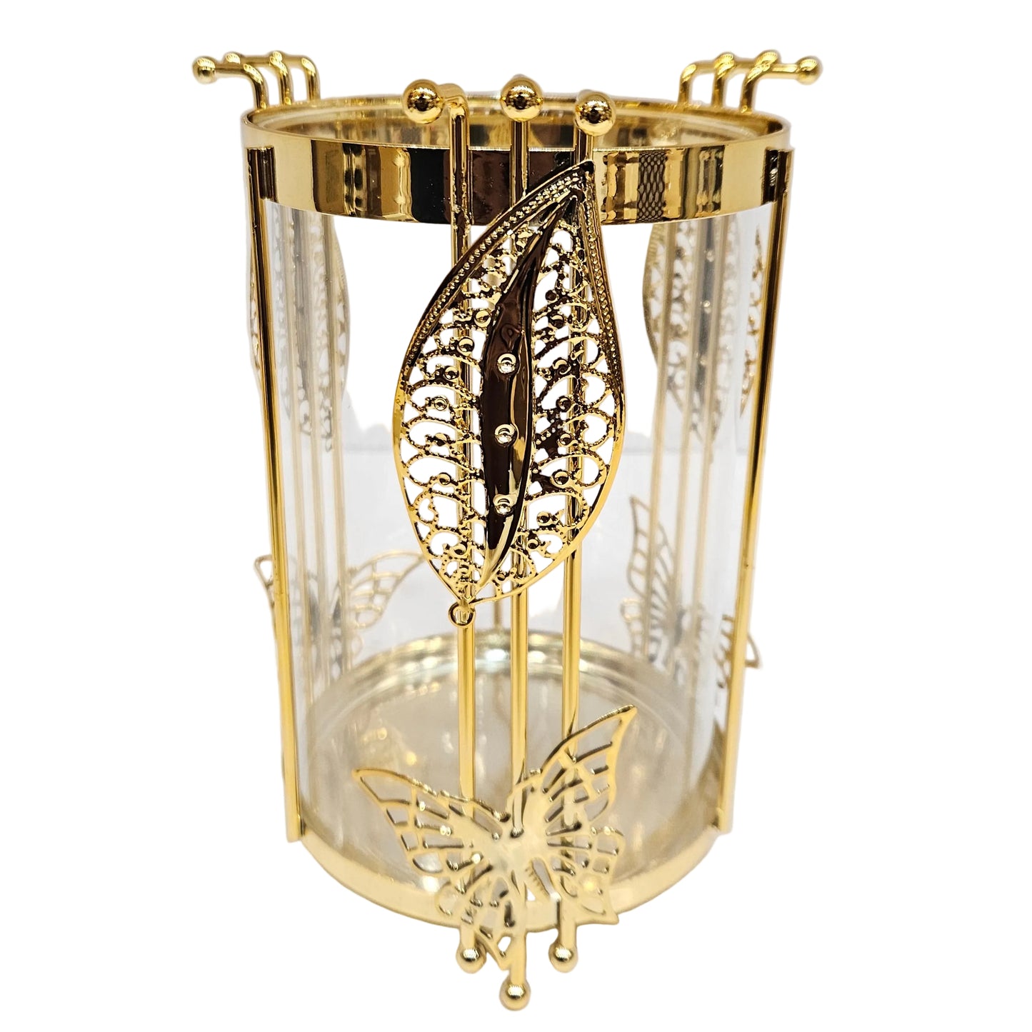 Nordic-style decorative metal and glass cylinder vase, commonly used as a tabletop flower pot or a multi-functional pillar candle holder