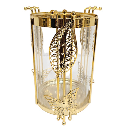 Nordic-style decorative metal and glass cylinder vase, commonly used as a tabletop flower pot or a multi-functional pillar candle holder