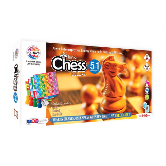 Premium Quality 5 in 1 Chess Junior Deluxe Brain Booster Board Game Board Strategy & War Board Game