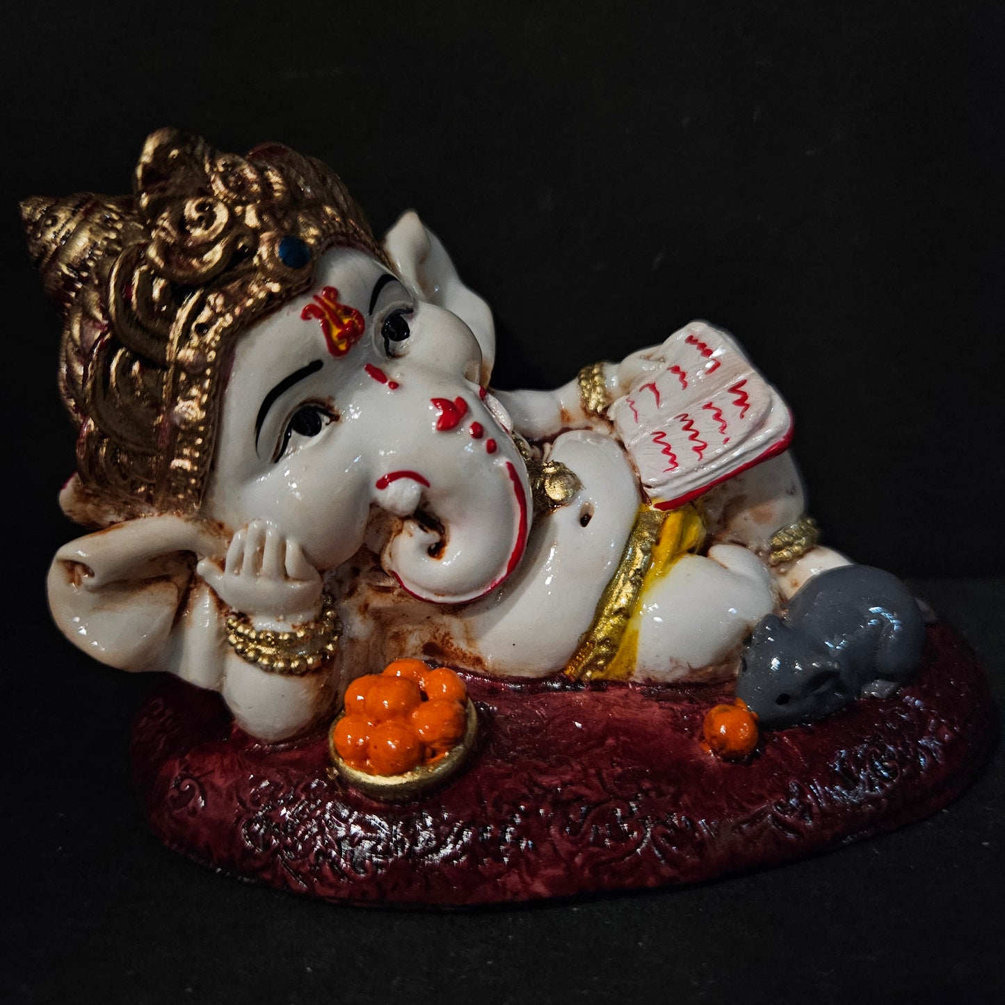 Handcrafted Resin Resting Lord Ganesha Idol Decorative Showpiece for Home Temple, Pooja Room, Office, Car Dashboard
