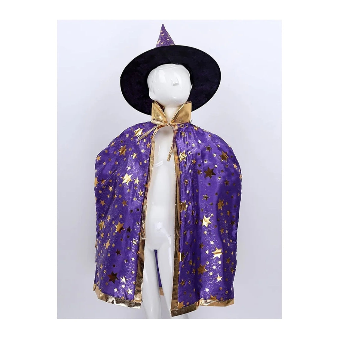 Hooded Cloak Pointed Hat Set Anime Cosplay Party Star Pattern Girls Boys Magic Outfit Cape