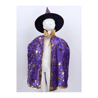 Hooded Cloak Pointed Hat Set Anime Cosplay Party Star Pattern Girls Boys Magic Outfit Cape