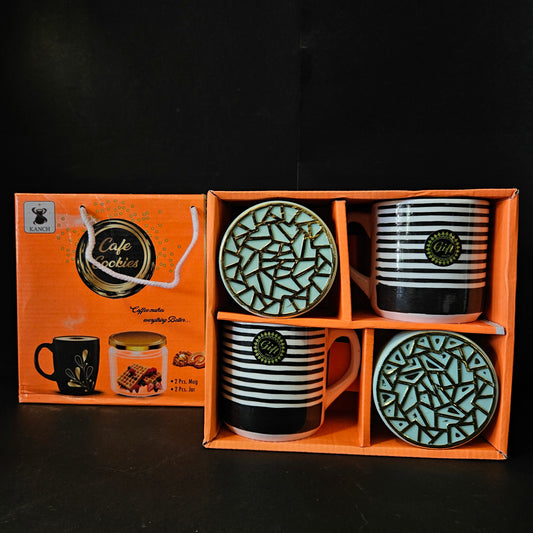 Kanch cafe cookies 2 pieces Ceramic mugs & 2 pieces jar set