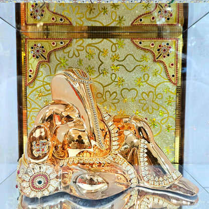 Imported 24carat Gold Plated Cabin Idol with stones Decorated of Ganesha with Full Decorate for Puja Room Or Home Decor