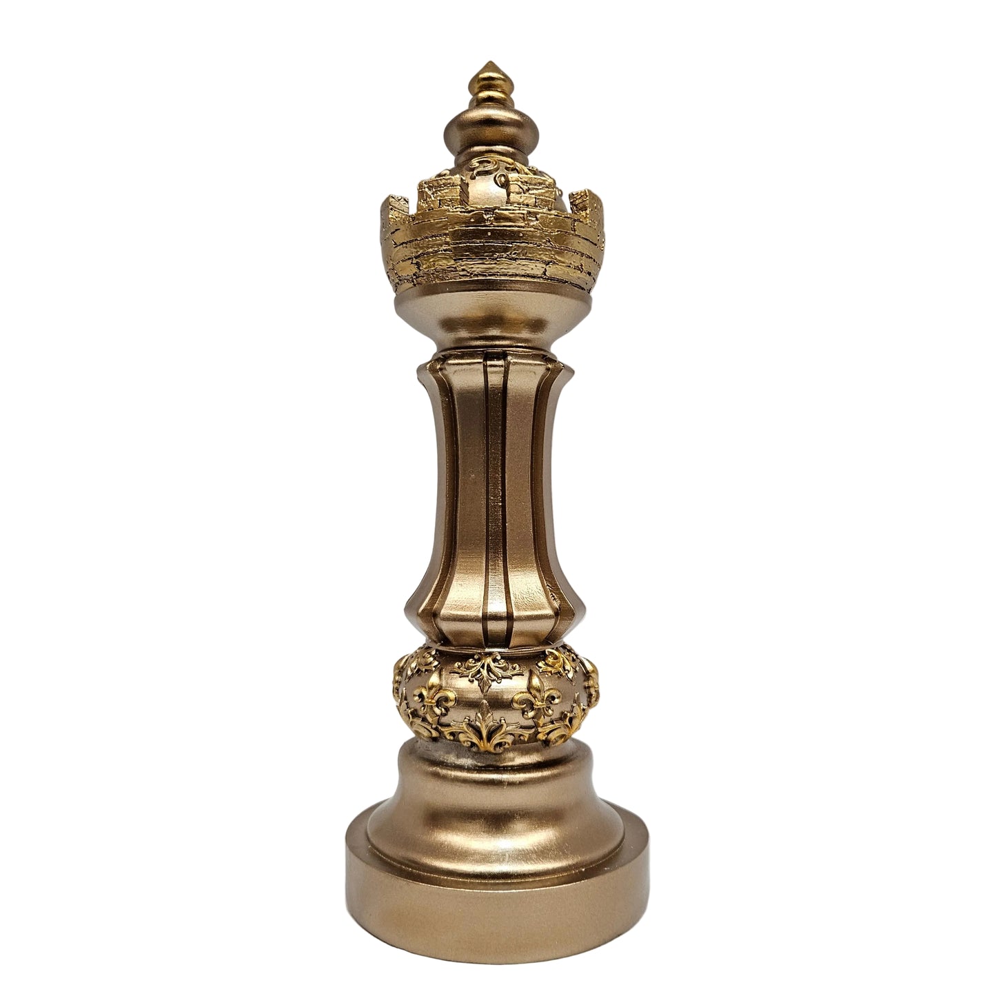 Decorative Victoris King big size chess piece features a distinctive gold-toned metallic finish Showpiece Figurine