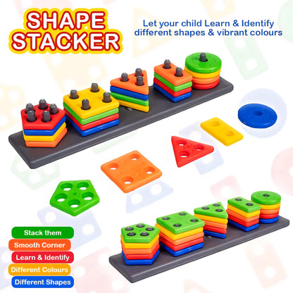 Ratna's Shape Stacker Geometric Blocks Stacker Shape Sorter Column Puzzle Stacking Set for Kids