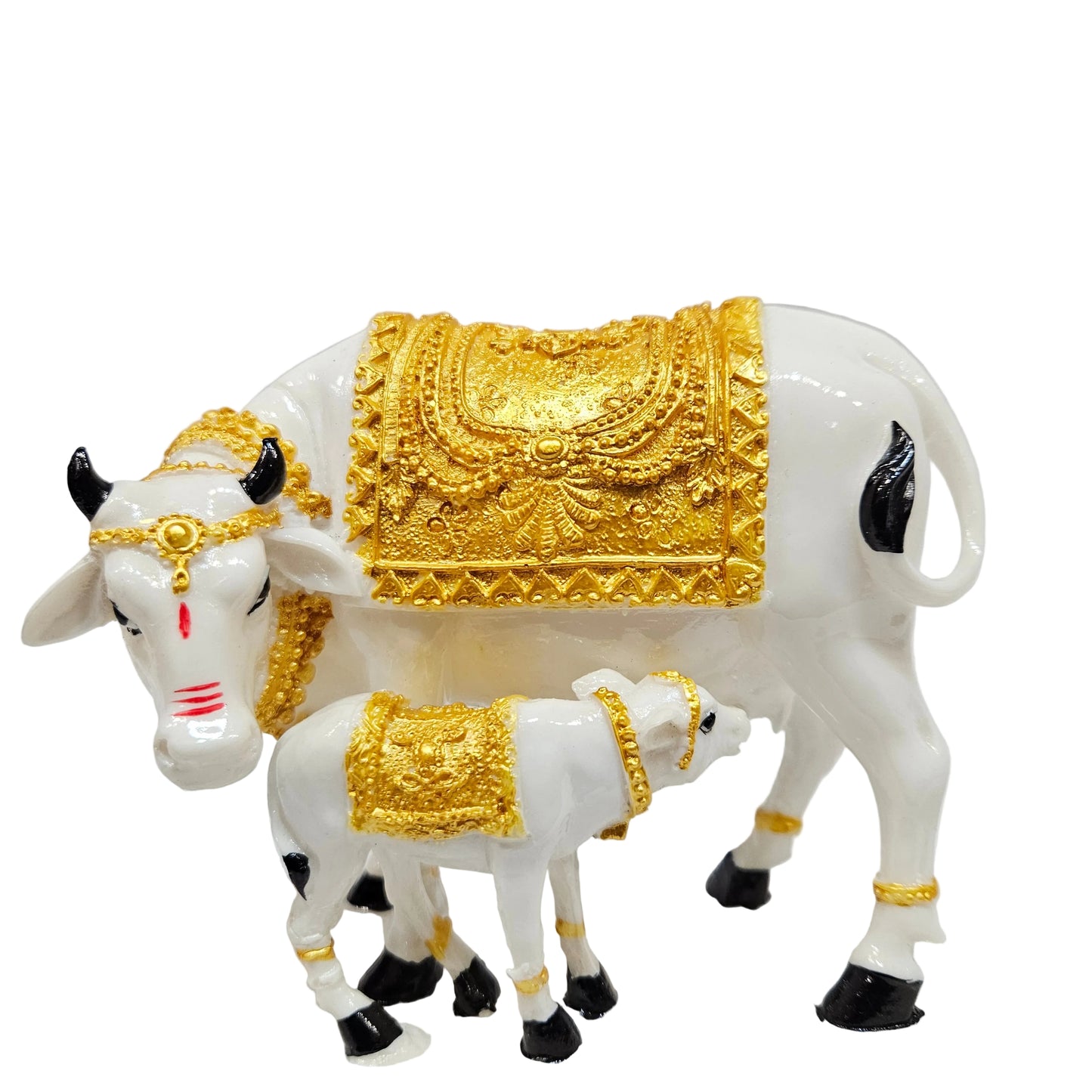 White & Golden marble dust Poly Resin Premium Cow & Calf Statue