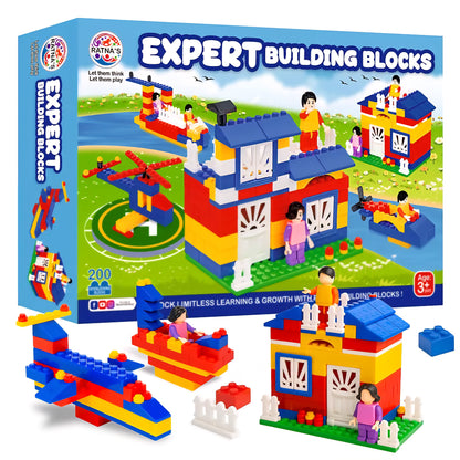 Expert Master Building Blocks for Kids, 200 Interlocking Pieces. let Your Kid Make Everything he/she Dreams of. Improves Logical Thinking and Cognitive Skills of Kids