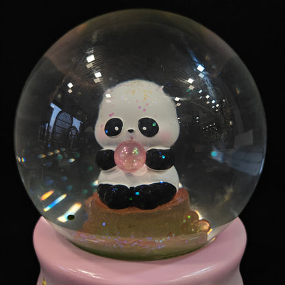 Cute little Panda in sitting posture in a glass dom with multi colour lighting snow Globe