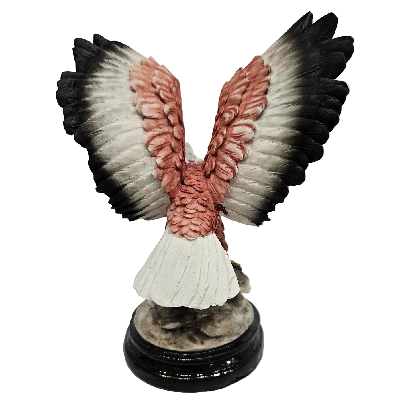 Eagle Sculpture with Red and Brown Feathers – Hand-Painted Ceramic Bald Eagle Figurine on Rock Base – Patriotic Wildlife Statue for Home, Office, Collectors and Gifts