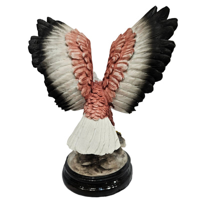 Eagle Sculpture with Red and Brown Feathers – Hand-Painted Ceramic Bald Eagle Figurine on Rock Base – Patriotic Wildlife Statue for Home, Office, Collectors and Gifts