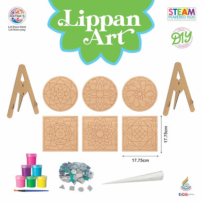 RATNA'S Lippan Art Mandala Craft Kit for Kids and Adults DIY Activity with 6 Wooden Lippan Art Pcs, 80 Mirrors Pcs, Watercolors, Frames, Glue and Painting Brush