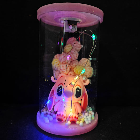 Stitch cartoon character Figurine in a capsule with lighting perfect for couple gifting