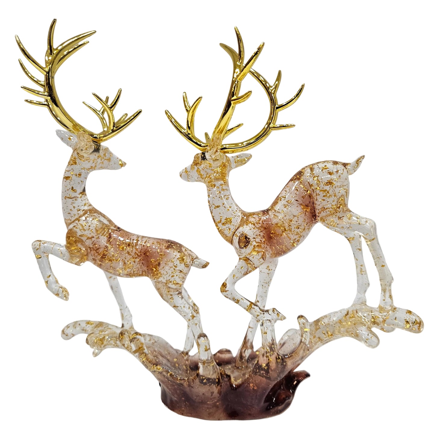 Clear resin and gold foil deer statue a sophisticated desktop centerpiece Figurine