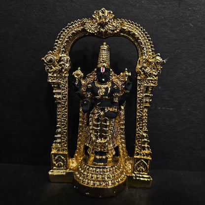 India Lord Tirupati Balaji Silver Plated Black Idol with Golden Jewelry Work Balaji Idol for Car Dashboard Venkateswara Swamy Murti for Home Srinivasa Statue for Mandir