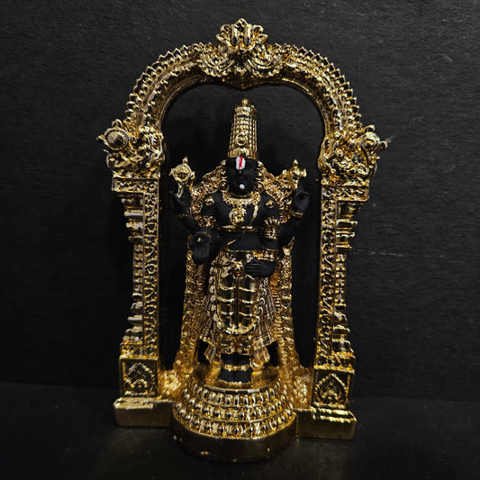 India Lord Tirupati Balaji Silver Plated Black Idol with Golden Jewelry Work Balaji Idol for Car Dashboard Venkateswara Swamy Murti for Home Srinivasa Statue for Mandir