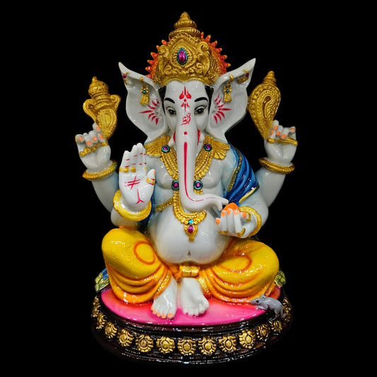 Handcrafted Mumbai Style Babu Ashirwad Ganesha Idol Marble Dust Ganpati Murti for Car Dashboard