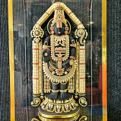 Lord Balaji decorated with attractive stones designed 24 carats gold Plated Statue idol in transparent protective cabin