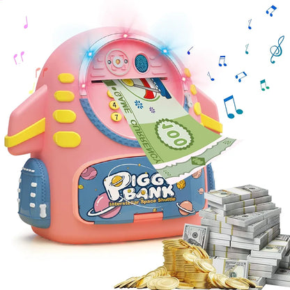 Aerospace Electronic space Piggy Bank for Kids with Password Protection Intelligent Analog Induction and Fingerprint Recognition Cash Coin Piggy Bank Toy