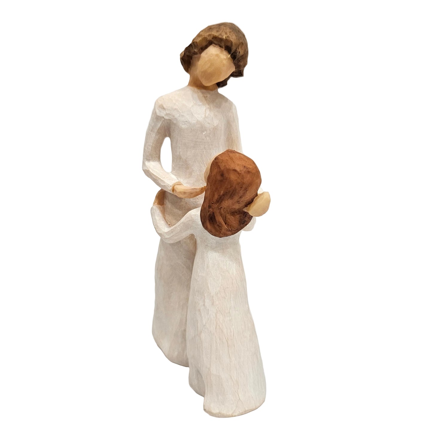 Mother and Daughter" figurine features a sculpted, hand-painted scene of two figures embracing in white robes