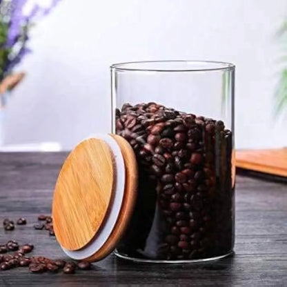 Glass jar with Wooden Lid for Food Storage containers, Candy, Cookie, Kitchen Canister for Sugar, Rice and Spice Jars 270ml Set of 3
