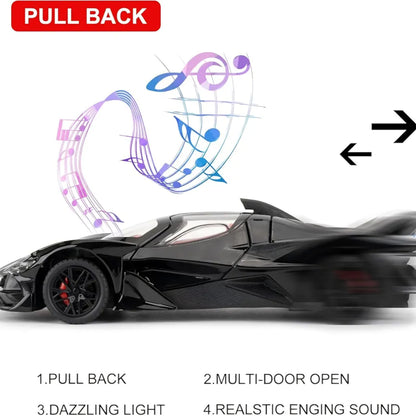 Diecast Apollo Project EVO Metal Pull Back Car with Openable Doors,Sound and Light Toy for Kids