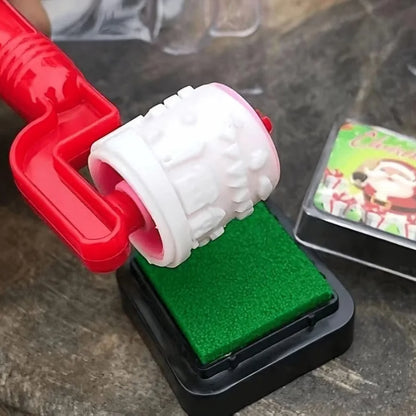 Christmas Stamp Set, Holiday Pattern Ink Roller Seal with Santa Design, Kids Stationery Kit, Festive Craft Supplies for Children