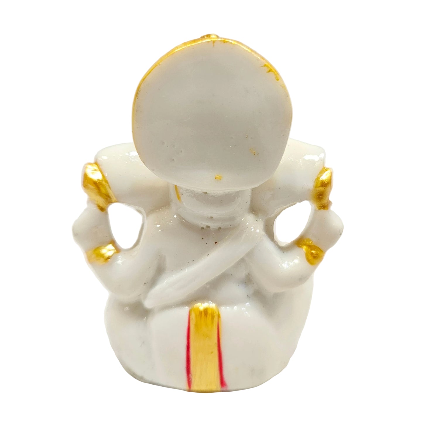 Shree Ganesh Ji Idol for Car Dashboard, White with Golden Mukut, Premium Fibre, Double Sided Tape, Ideal for Home Décor, Mandir, Office Desk & House Warming Gift