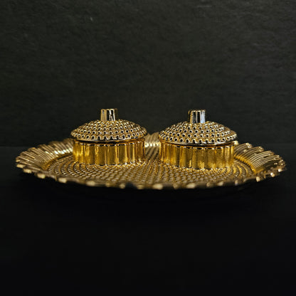 Round kankavathi, thali, Gold kankavathi Plate, Pooja Haldi Kumkum Holder, Plate, Design Kumkum Box for Puja Ethnic Plastic Holder,Engagement,Tilak