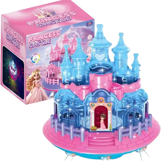 Princess Castle Toy for Girls with Lights & Music, Rotating Omni-Directional Moving Fairy Castle Playset, Battery Operated Bump & Go Fantasy Palace Toy Gift for Kids