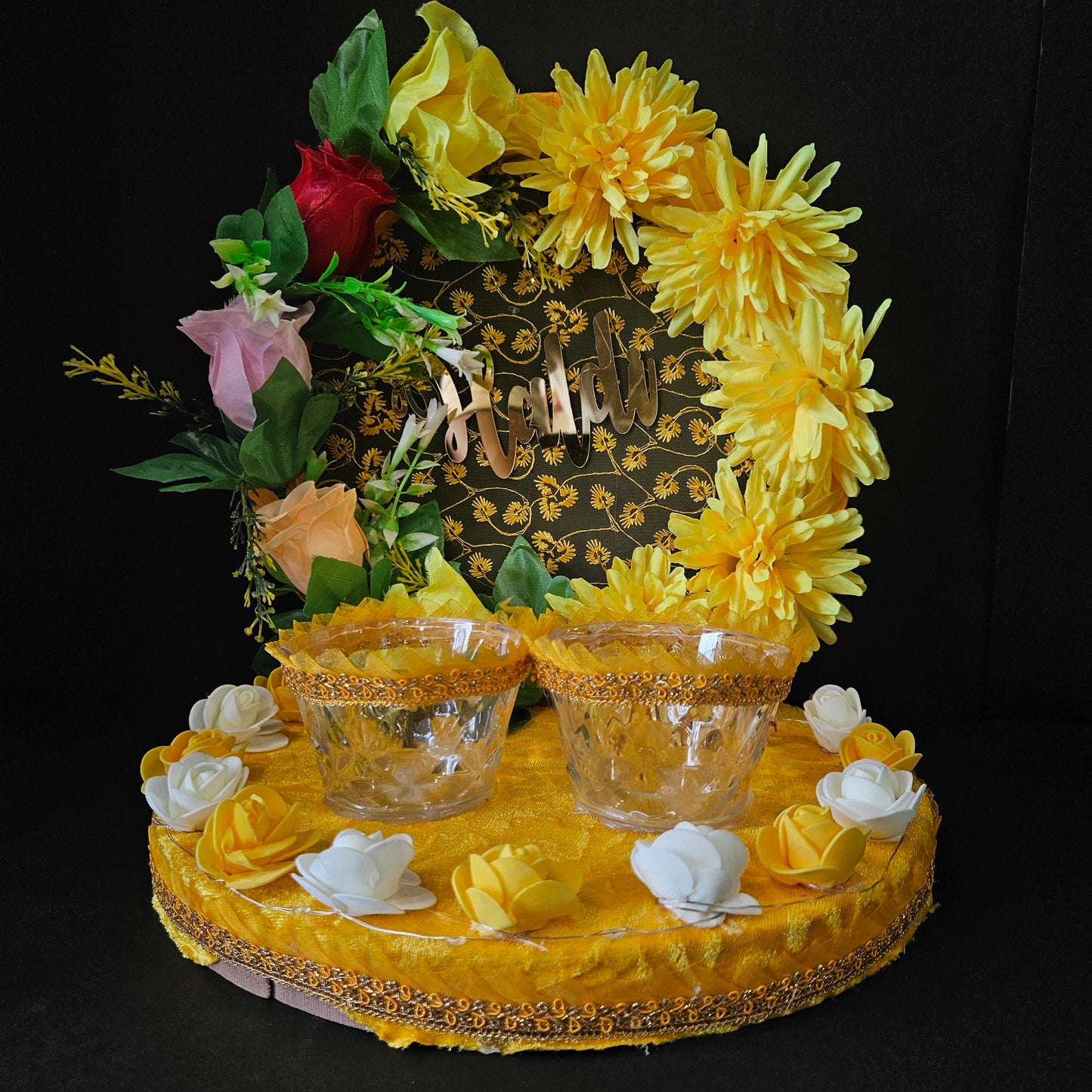 Floweral Decorated Haldi Ring Platter Decorative Ring Plate and Tray for Ceremony