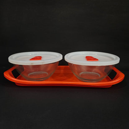 Kanch click 2 piece glass bowls with Airtight Lid & tray for dry fruits storage purpose