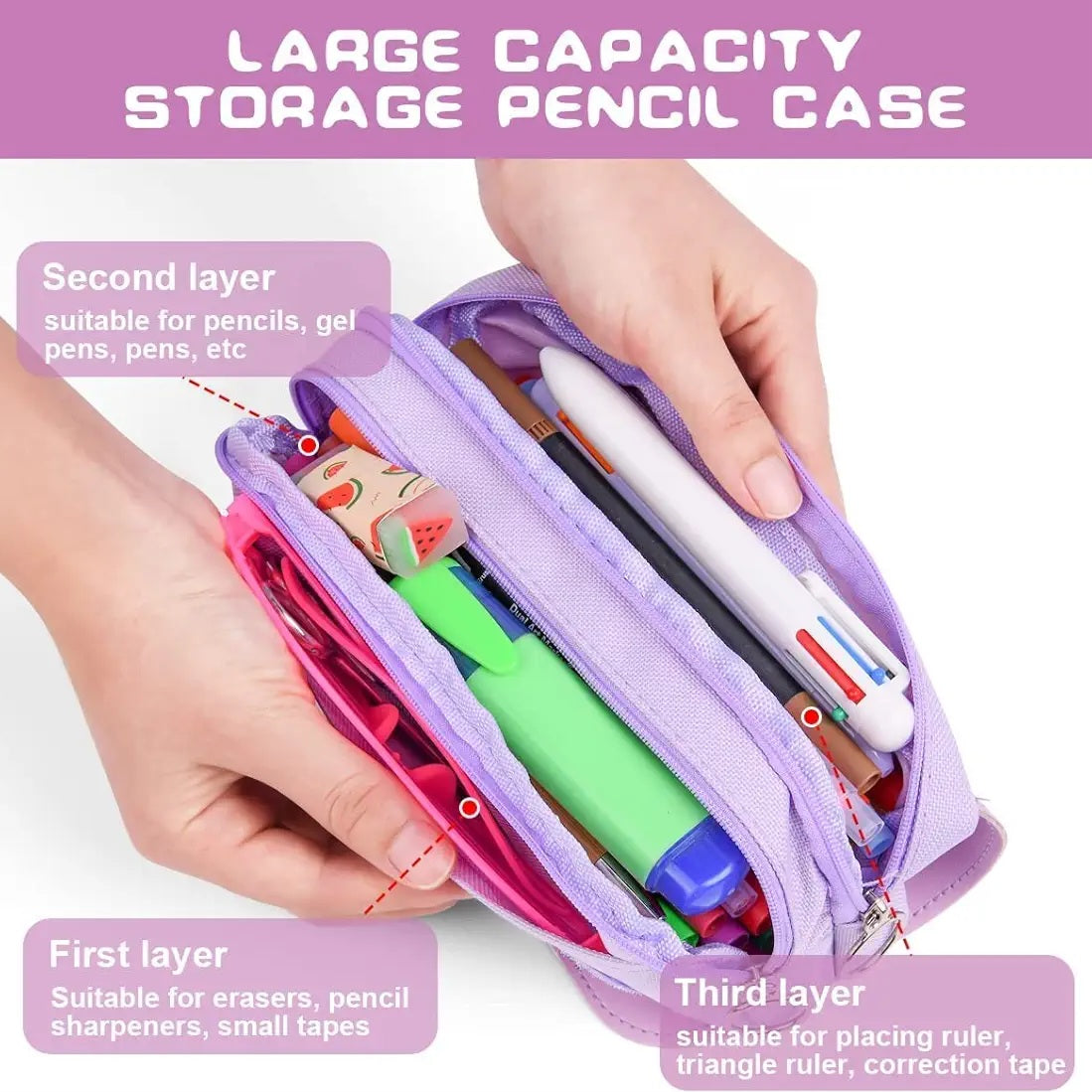 School Pencil Case, Kitten Pencil Case, Pencil Case with Flap, for Girls Boys Teens Students Adults (Purple)