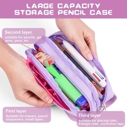 School Pencil Case, Kitten Pencil Case, Pencil Case with Flap, for Girls Boys Teens Students Adults (Purple)