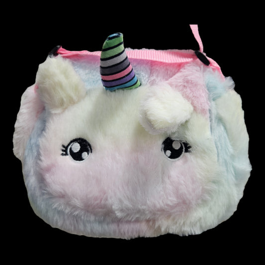 Unicorn Themed soft fur magnetic locking sling bag for kids