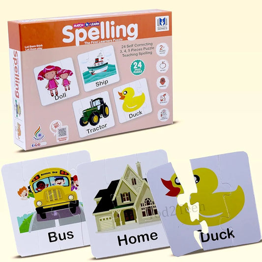 Fun Spelling & Word Puzzle Game for Kids | 24 Educational Jigsaw Puzzles | 86 Pieces | Self-Correcting System | Teaches Vocabulary & Reading | Age 4+ | Multicolor
