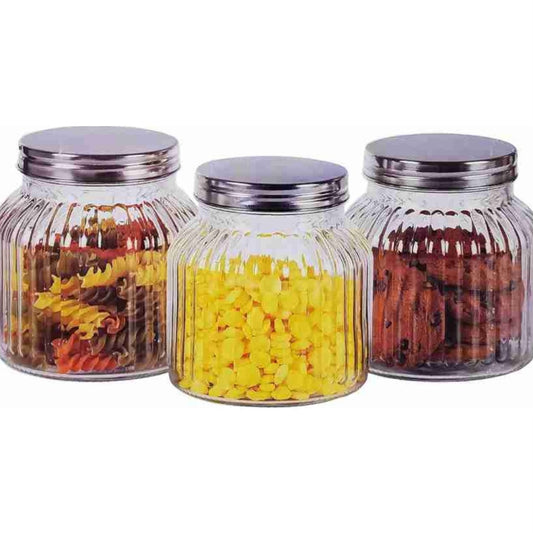 Pure Source India Glass Grocery Container Canister set 3 pieces glass Storage jar