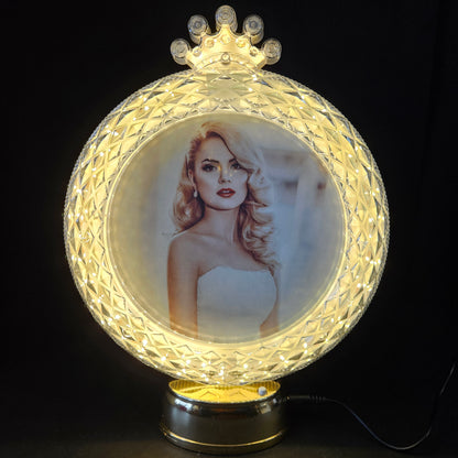 White circular Shaped Crystal designed Photo Frame with Button Operated for gifting purpose/couple gifting