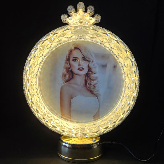 White circular Shaped Crystal designed Photo Frame with Button Operated for gifting purpose/couple gifting