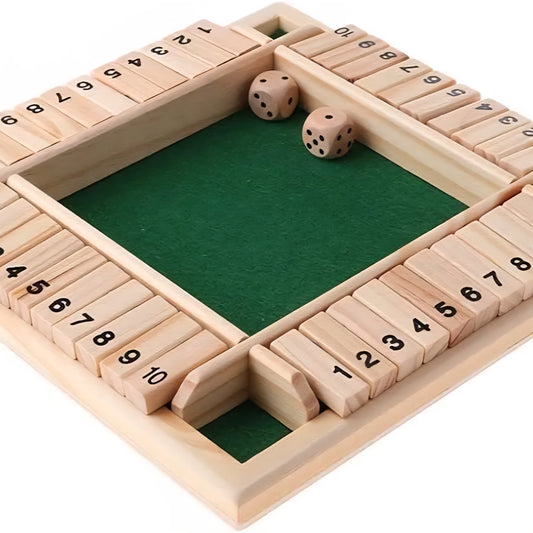 Wooden Shut The Box Dice Game, Classic Family Board Game, 4 Players