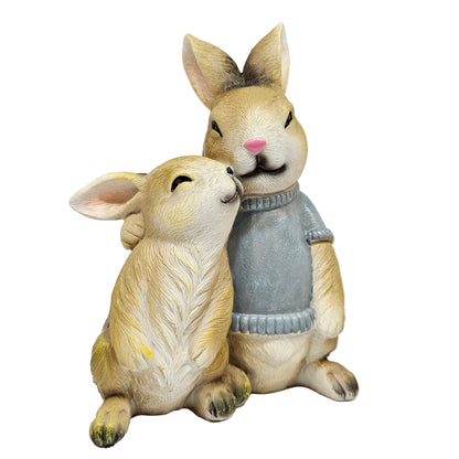 Resin rabbit garden statue features a mother bunny hugging a smaller baby rabbit Showpiece Figurine