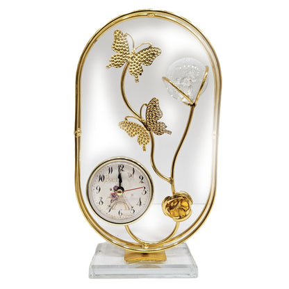 Gold metal Decorative butterflies & geye catching glass ball with mini Desktop clock Showpiece Figurine