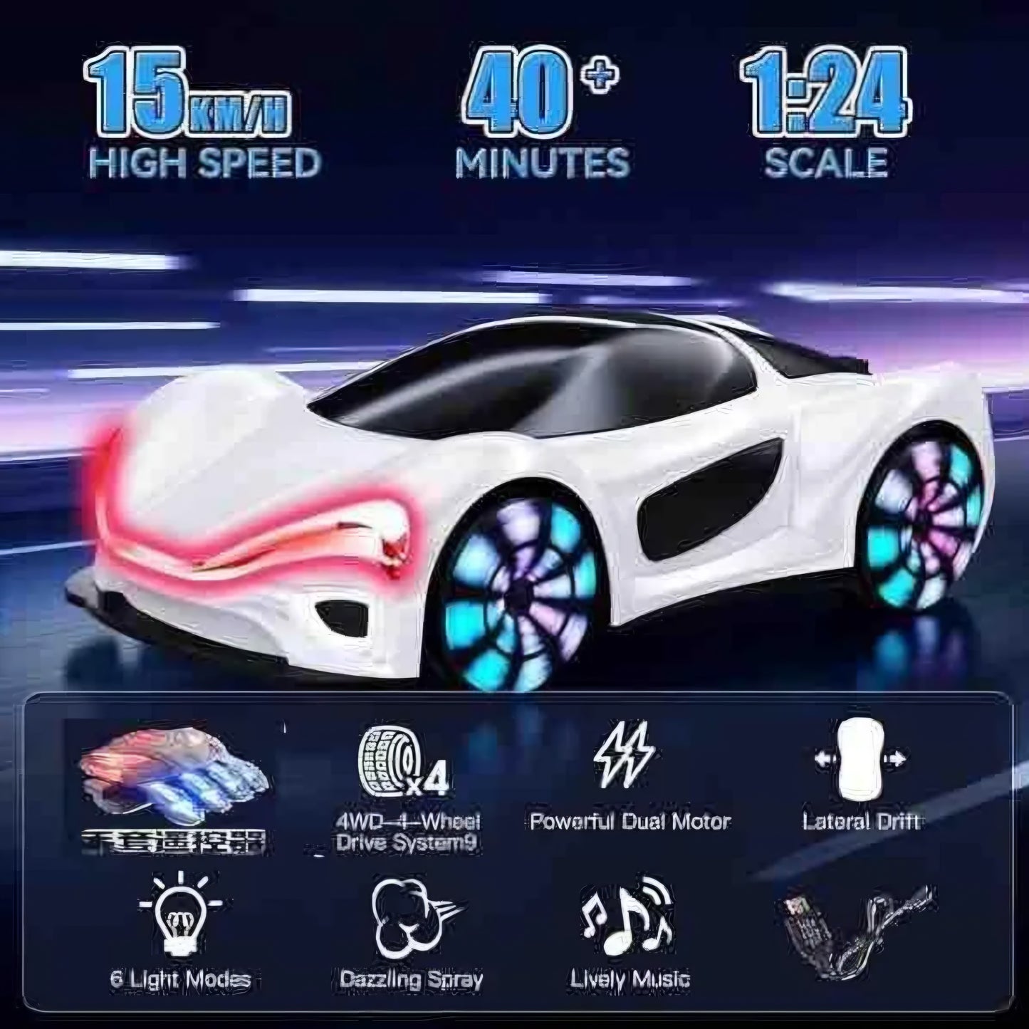 Gesture Sensing Remote Control Stunt Racing Car with Hand Glove Controller, Colorful Lights, Double Spray