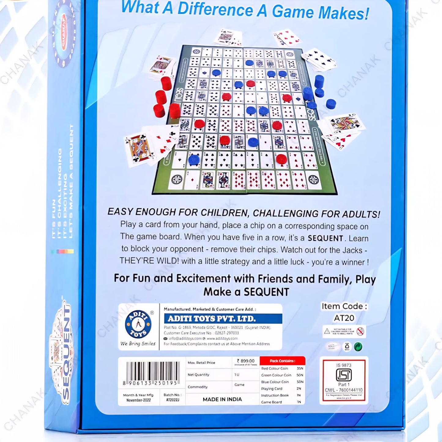 Make A Sequent Board Game, Strategy & Logic Challenging Game with Foldable Board, Plastic Chips & Cards, for Kids Above 7 Years