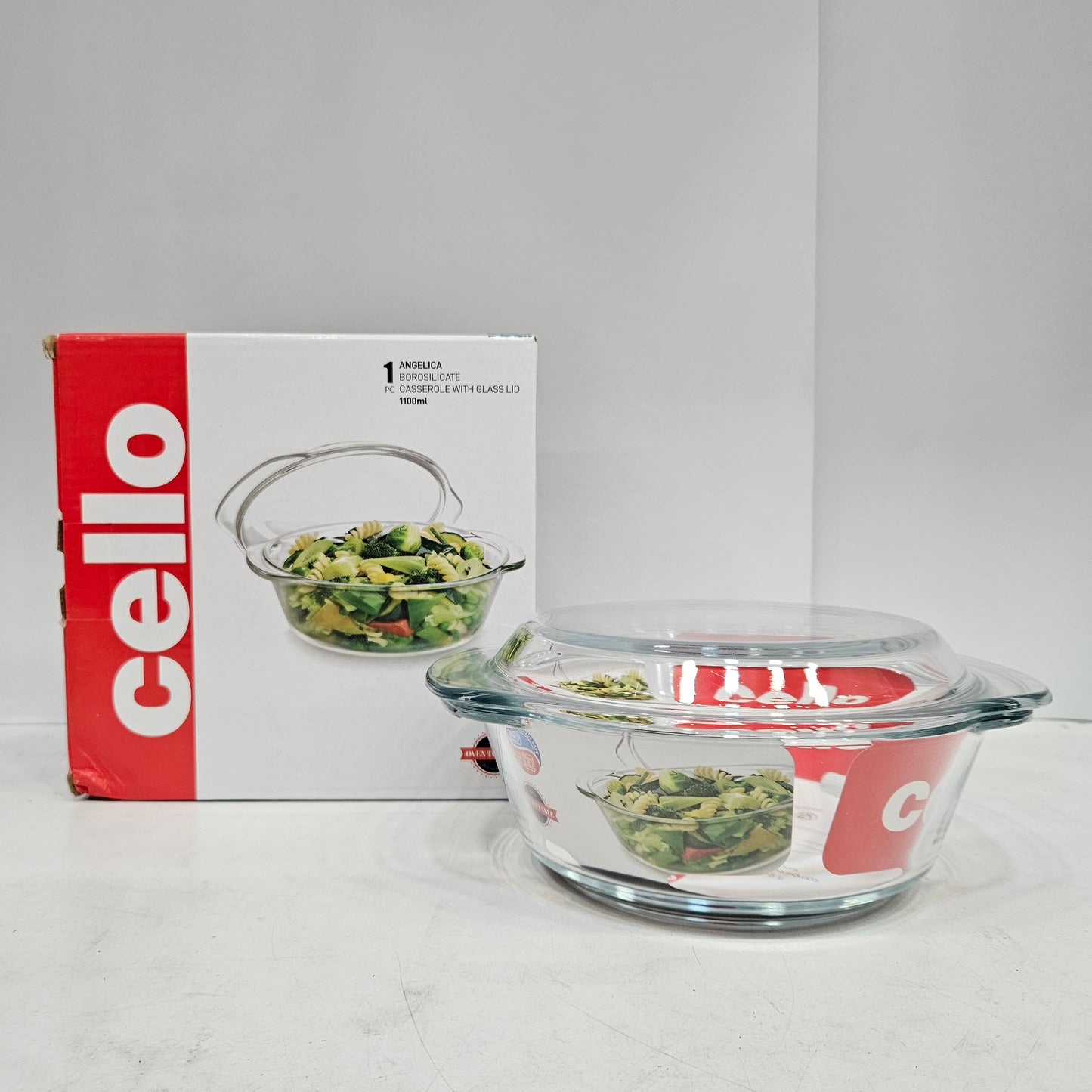 Cello Angelica Glassware Borosilicate Casserole with lid Microwave Safe (Approx:1100ml)